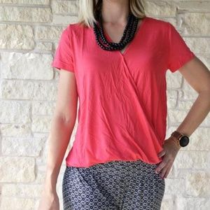 Slouchy Wrap Top V-neck Spicy Tomato color